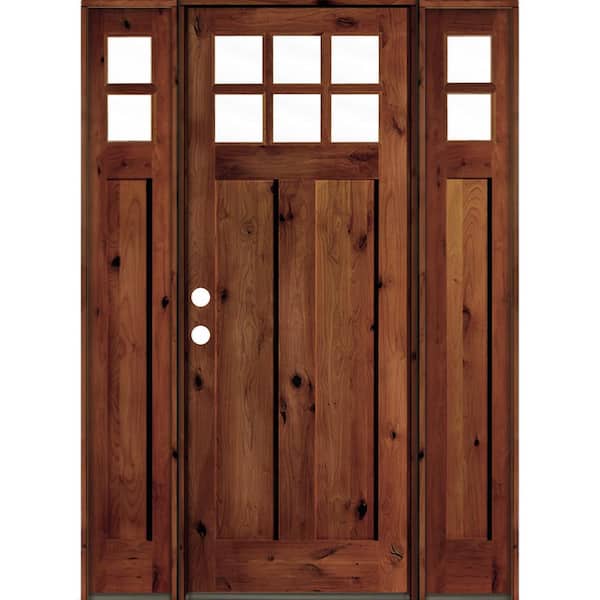 Krosswood Doors 60 in. x 96 in. Knotty Alder Right-Hand/Inswing 6 Lite Clear Glass Red Chestnut Stain Wood Prehung Front Door w/DSL