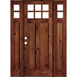 64 in. x 96 in. Craftsman Knotty Alder RC Stained Right-Hand 10-Lite Clear Wood Single Prehung Front Door/Sidelites