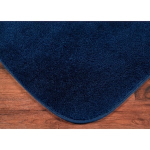 Navy Blue Traditional Plush Nylon 4-Piece Bath Rug Set