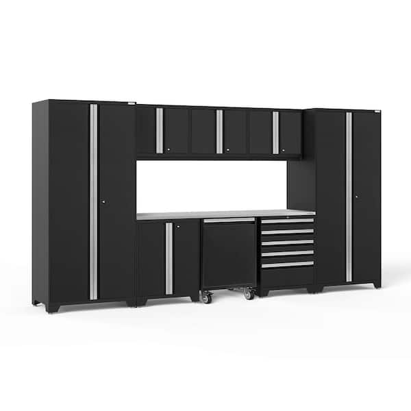 NewAge Products Pro Series 156 in. W x 84.75 in. H x 24 in. D 18-Gauge Steel Garage Cabinet Set in Black (9-Piece)