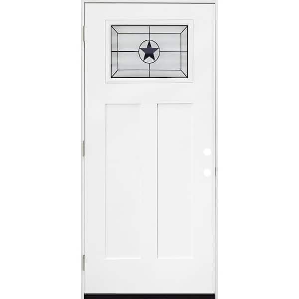 Steves & Sons 36 in. x 80 in. Legacy Series Alamo Toplite Decorative Glass White Primed LH Outswing Fiberglass Prehung Front Door