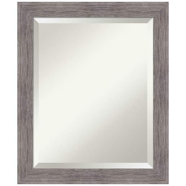 Amanti Art Medium Rectangle Pinstripe Plank Grey Beveled Glass Casual Mirror (23.5 in. H x 19.5 in. W)