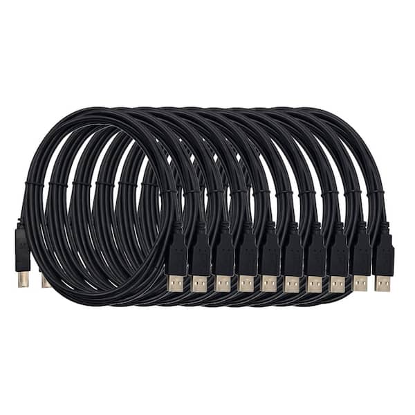 10 ft. USB 2.0 USB-A to USB-B Male to Male Cable-Black (10-Pack)