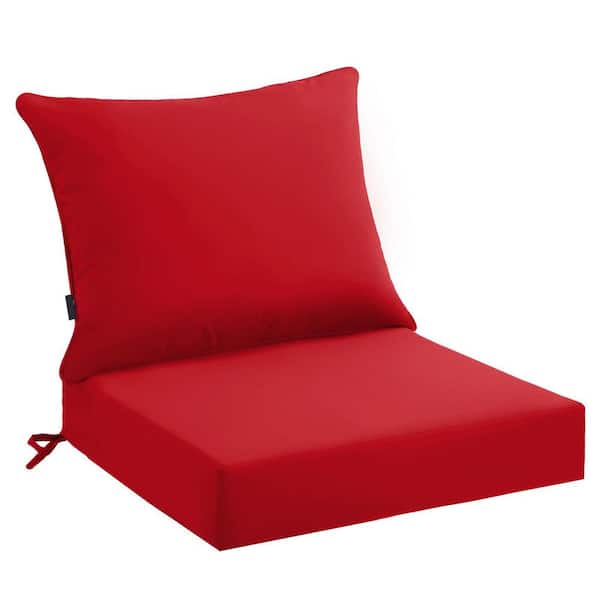 24 x 24 x 4 in. Red Outdoor Lounge Chair Cushion Set with Removable Cover and Ties, Thick Deep Seating Pads
