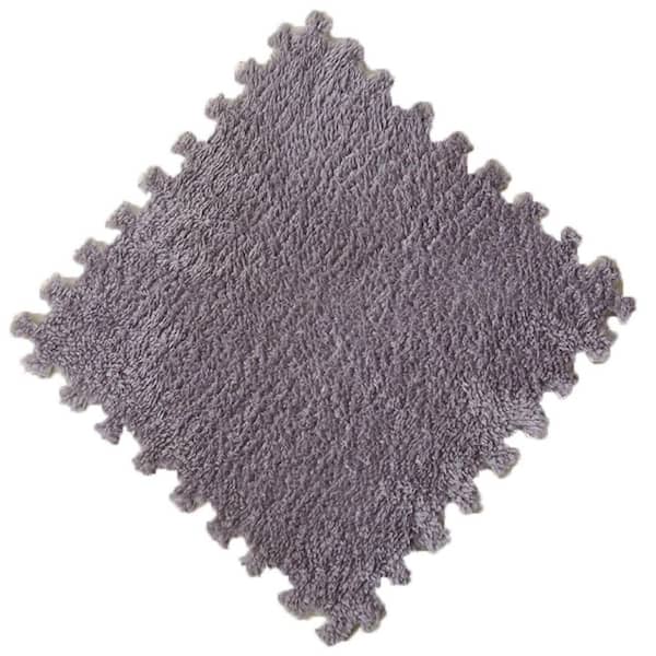 Shatex 11.8 in. x 11.8 in. x 0.4 in. Gray Fluffy Plush Interlocking Foam Floor Mat Soft Anti-Slip and Anti-fall (16-Pack)