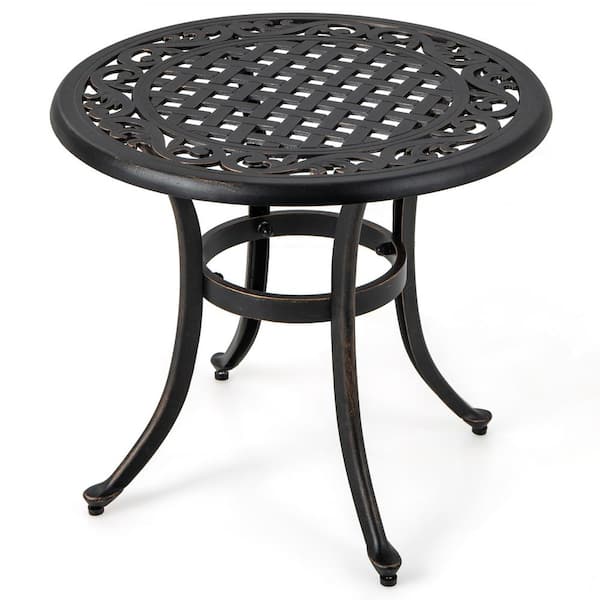 ANGELES HOME 24 in. Patio Outdoor Side Table with Adjustable Footpads for Poolside Backyard Balcony