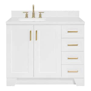 Taylor 42.25 in. W x 22 in. D x 36 in. H Single Sink Freestanding Bath Vanity in White with Carrara Quartz Top