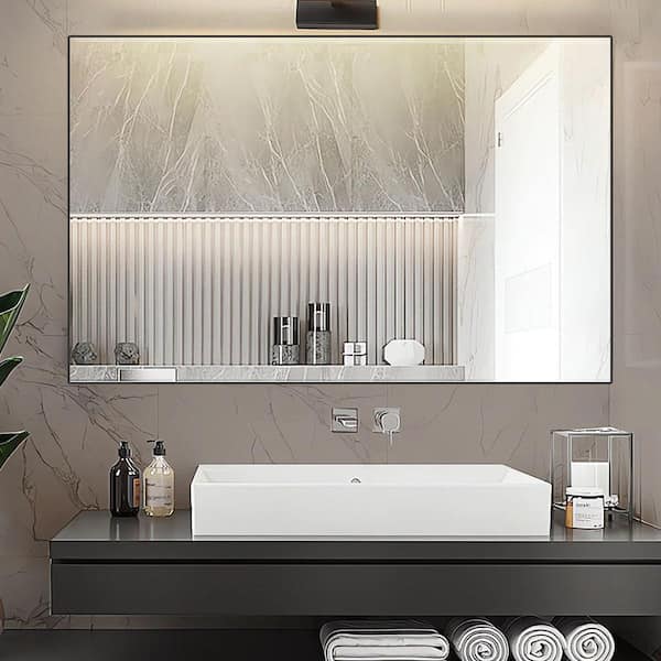 Unbranded Modern 60 in. W x 36 in. H Rectangular Aluminum Framed Wall Bathroom Vanity Mirror in Black