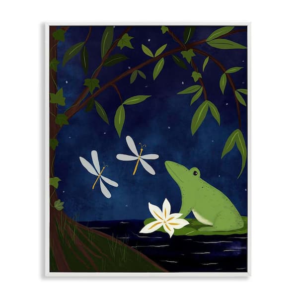 Stupell Industries Frog in Night Forest by Michelle Ingari Designs White Framed Animal Giclee Art Print 14 in. x 11 in.