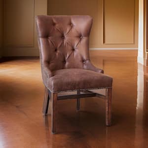 Brown Faux Leather Tufted Back Dining Chair