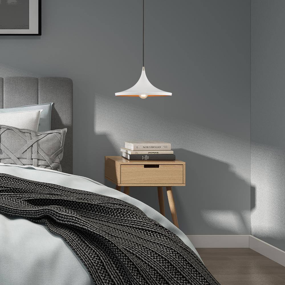 White Aluminum Mini Pendant Light with Gold Interior