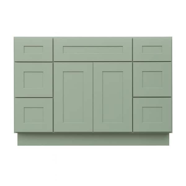 Shaker 57 in. W x 34.5 in. H x 21 in. D Bath Vanity Cabinet without Top with 6 Drawers in Jade Green Assembled