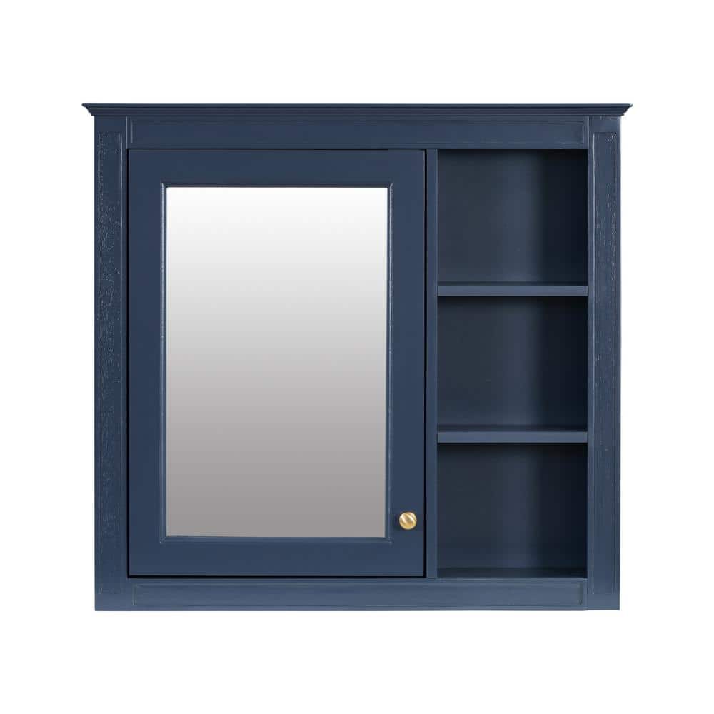 30 in. W x 28 in. H Rectangular Blue Wood Surface Mount Medicine Cabinet with Mirror Soft Close Door and 3-Open Shelves price history on PriceWatchPro
