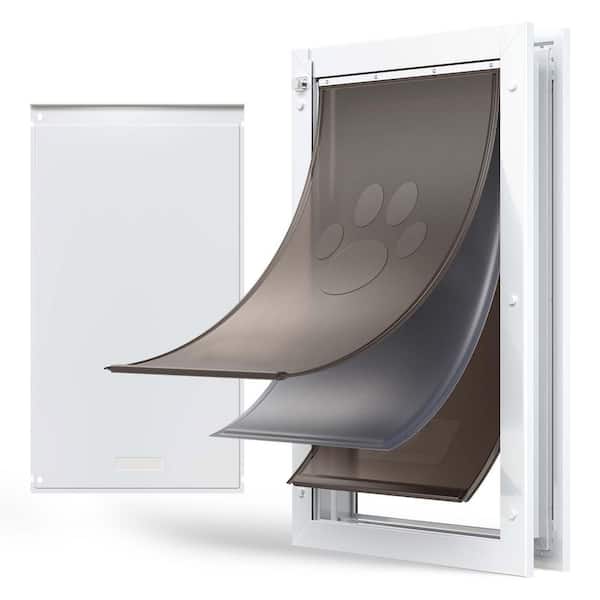 X-Large Pet Door with Three Magnetic Flaps and Durable Metal Frame, Simple Installation, White, Weather-Resistant