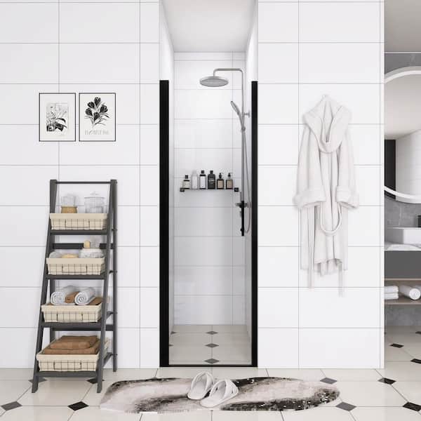 24 in. W x 72. in. H Pivot Semi-Frameless Shower Door in Matte Black with Clear Tempered Glass