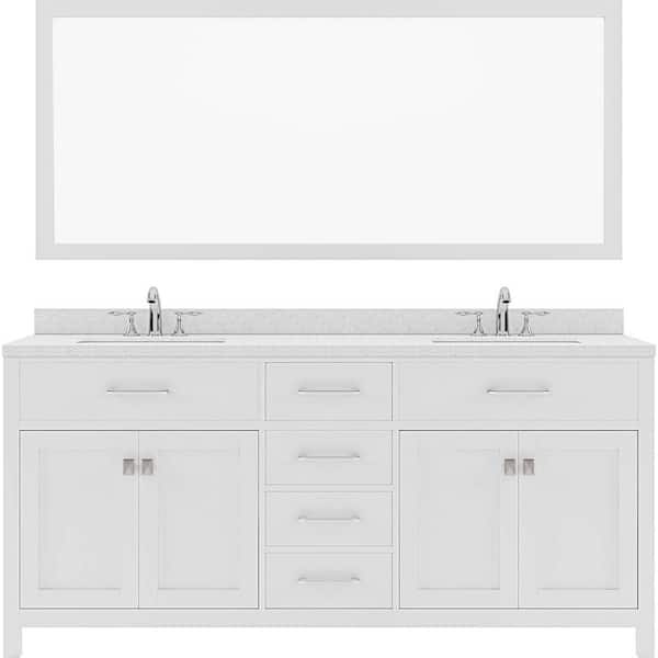 Virtu USA Caroline 72 in. W Bath Vanity in White with Quartz Vanity Top in White with White Basin and Mirror