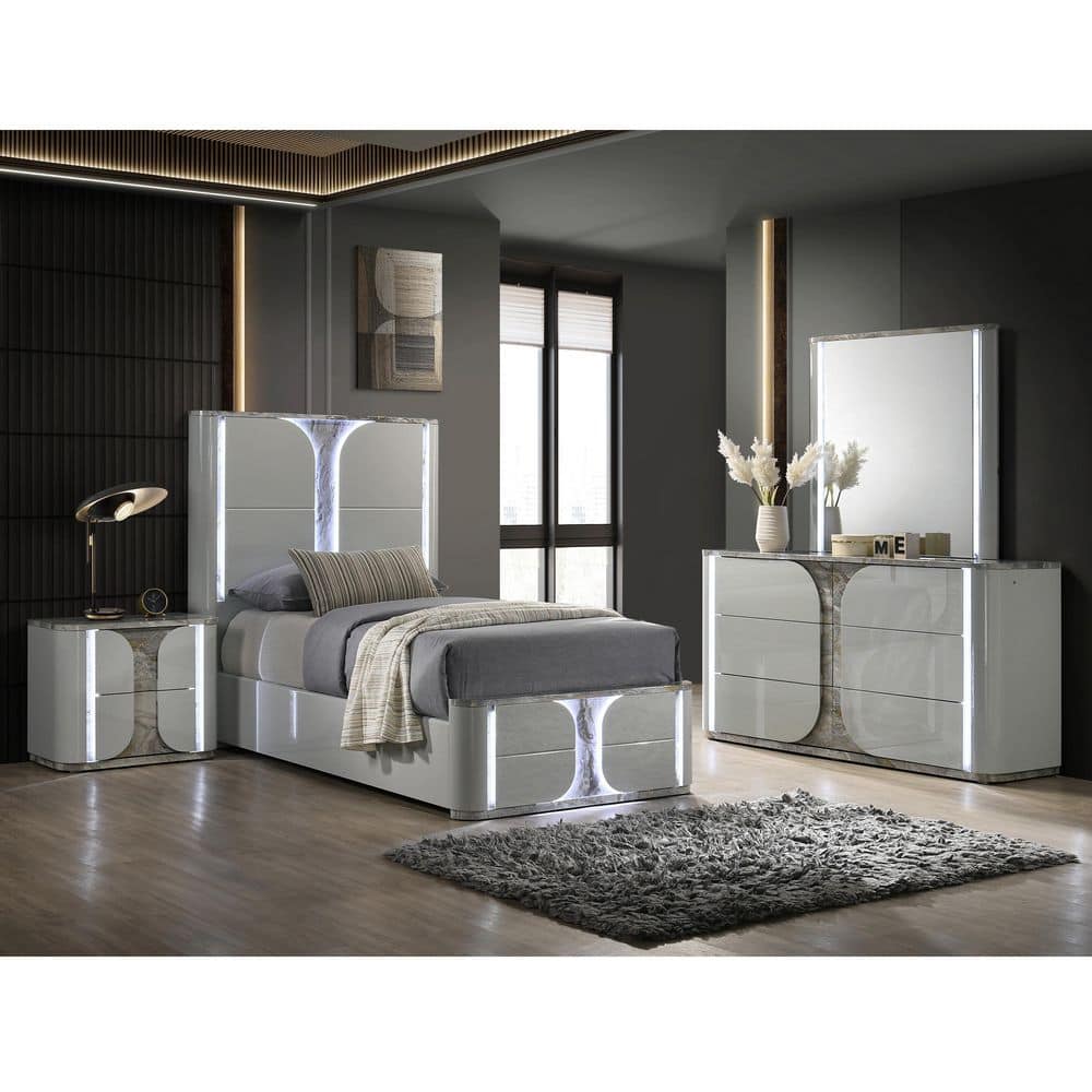 Wells 4-Piece Light Gray Wood Frame Full Platform Bedroom Set with Nightstand and Dresser/Mirror price history on PriceWatchPro