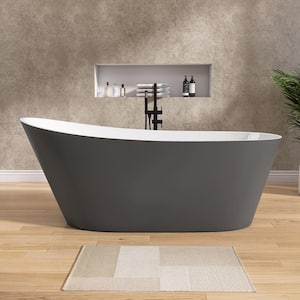 59 in. x 29.15 in. Acrylic Free Standing Soaking Tub Flatbottom Freestanding Bathtub with Chrome Drain in Matte Grey