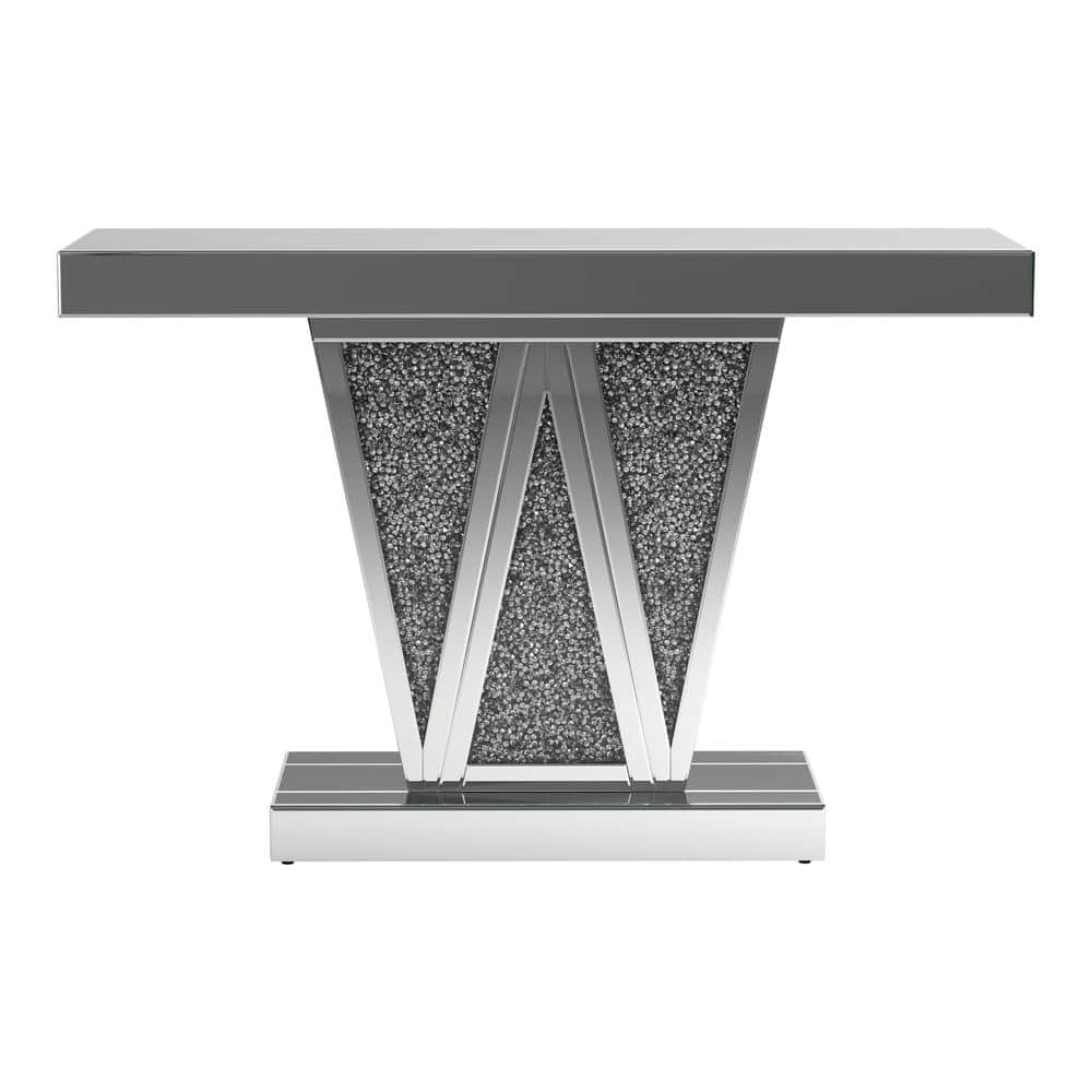 Silver Mirrored Glass and Wood Console Table, 47"