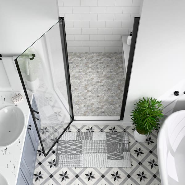 32 to 33-3/8 in. W x 72 in. H Pivot Semi-Frameless Shower Door in Matte Black Finish with SGCC Certified Clear Glass