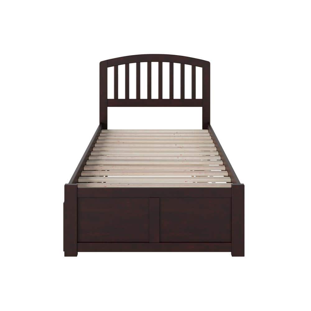Espresso Twin XL Wood Platform Bed with Trundle and Slats
