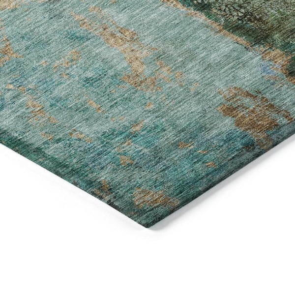 Blue, Gold 10 ft. x 14 ft. Woven Abstract Polyester Rectangle Indoor / Outdoor Area Rug