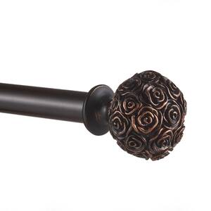 36 in. - 72 in.Adjustable Length 1 in. Dia Single Curtain Rod Kit in Matte Bronze with Peony Finial