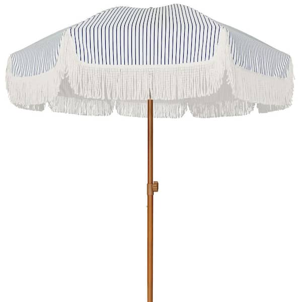Unbranded 7 ft. Steel Pole Market Push-Button Tilt Patio Umbrella in Navy Blue Stripes