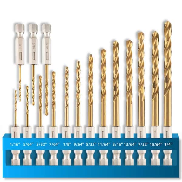 NVNOO 1/16 in.-1/4 in. Premium Hex Shank Drill Bit Set for Wood, Steel, Metal, Plastic, Quick Change Design (16-Pack)