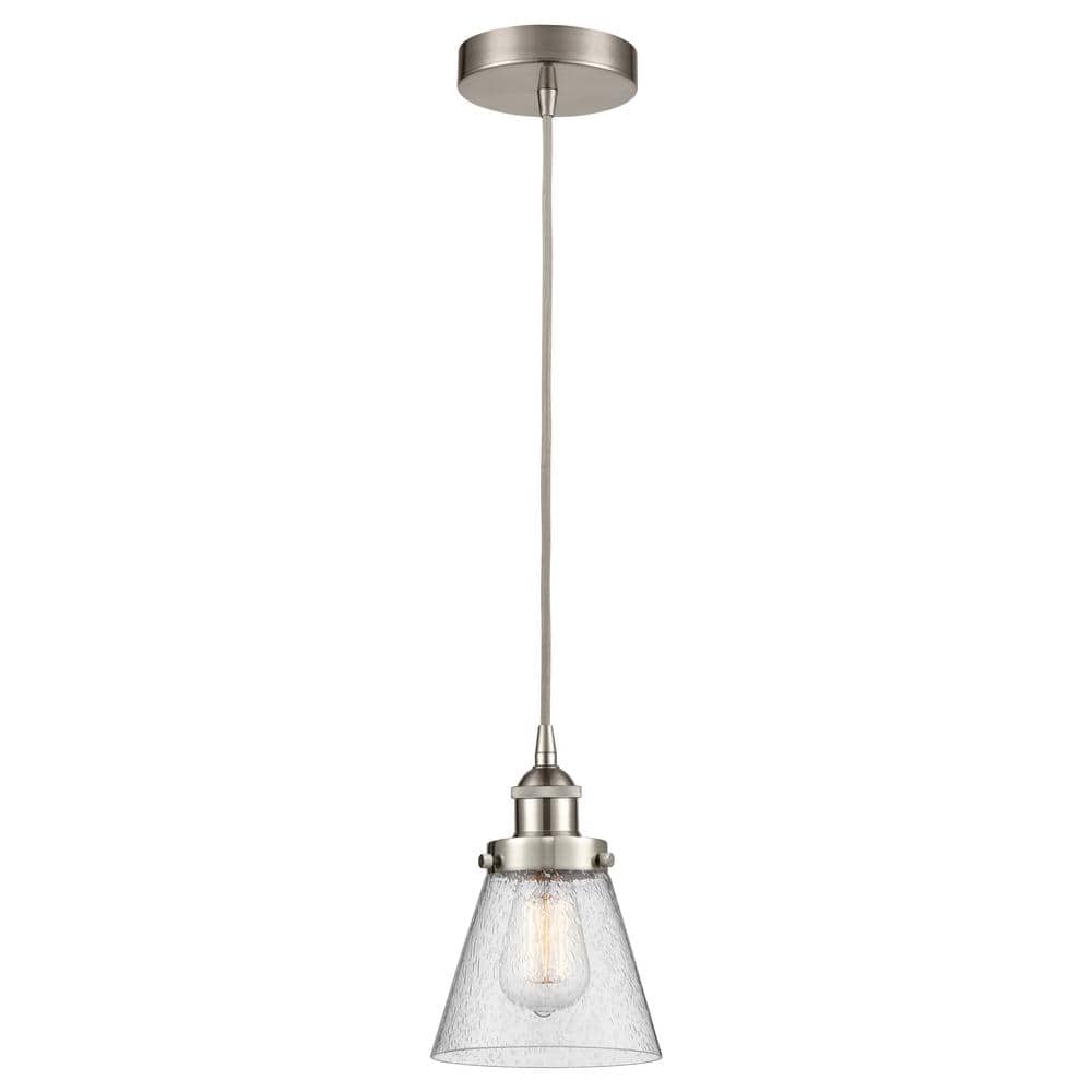 Cone 60-Watt 1-Light Brushed Satin Nickel Standard Mini Pendant Light with Seeded Glass Shade, No Bulbs Included price history on PriceWatchPro