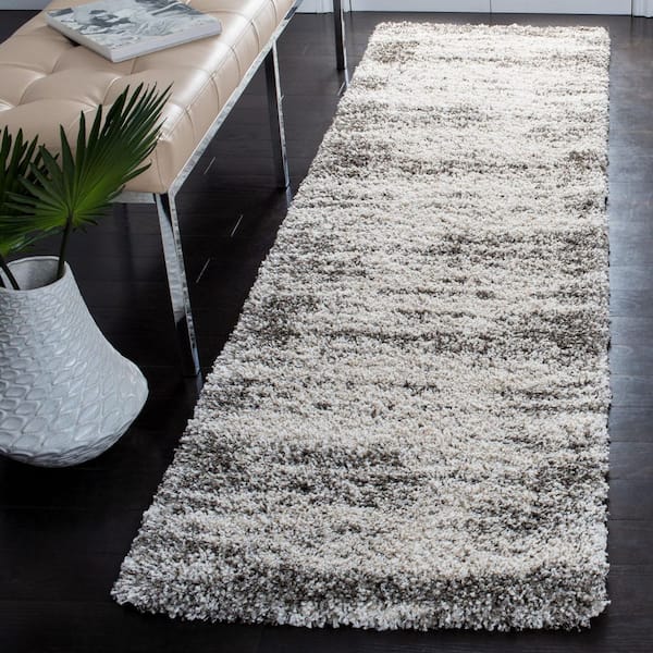 Hudson Shag 2 ft. x 6 ft. Ivory/Gray Distressed Runner Rug