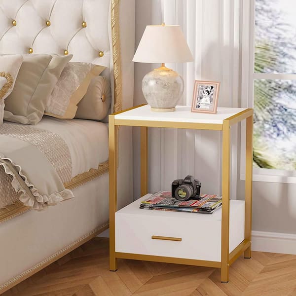 Fenley 1-Drawer Gold Nightstand Modern Bedside Table End Side Table for  Bedroom 15.7 in. D x 19.7 in. W x 25.59 in. H