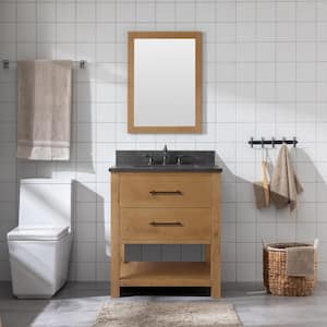 Windwood 30 in. W x 22 in. D x 34 in. H Bath Vanity in Natural with Blue Limestone Vanity Top with White Sink