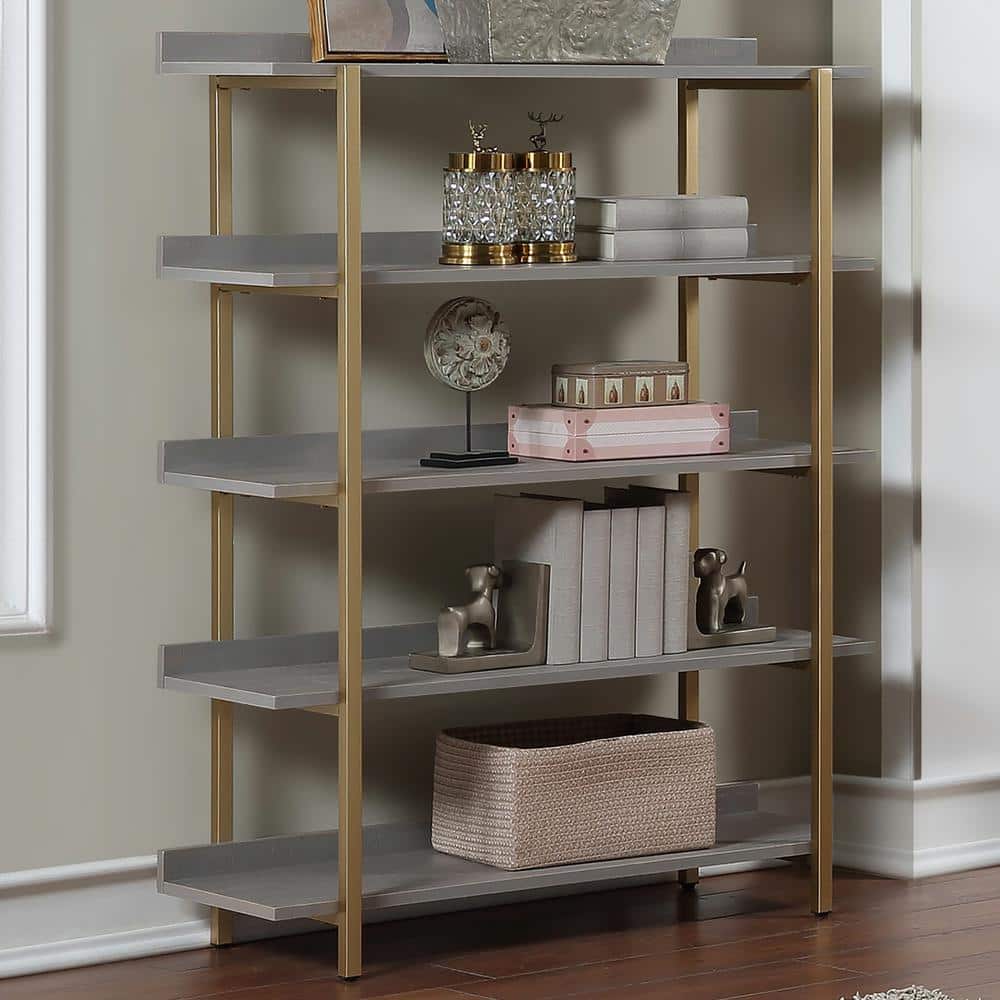 Genesis 57 in. Antique Gray 5- -Shelf Contemporary Open Bookcase