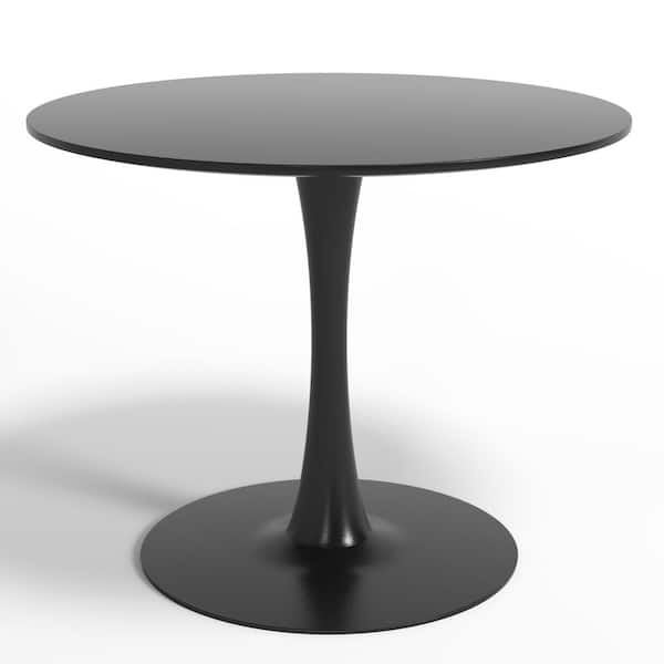 35.4 in. Round Black Wood Top Pedestal Dining Table Seats 4