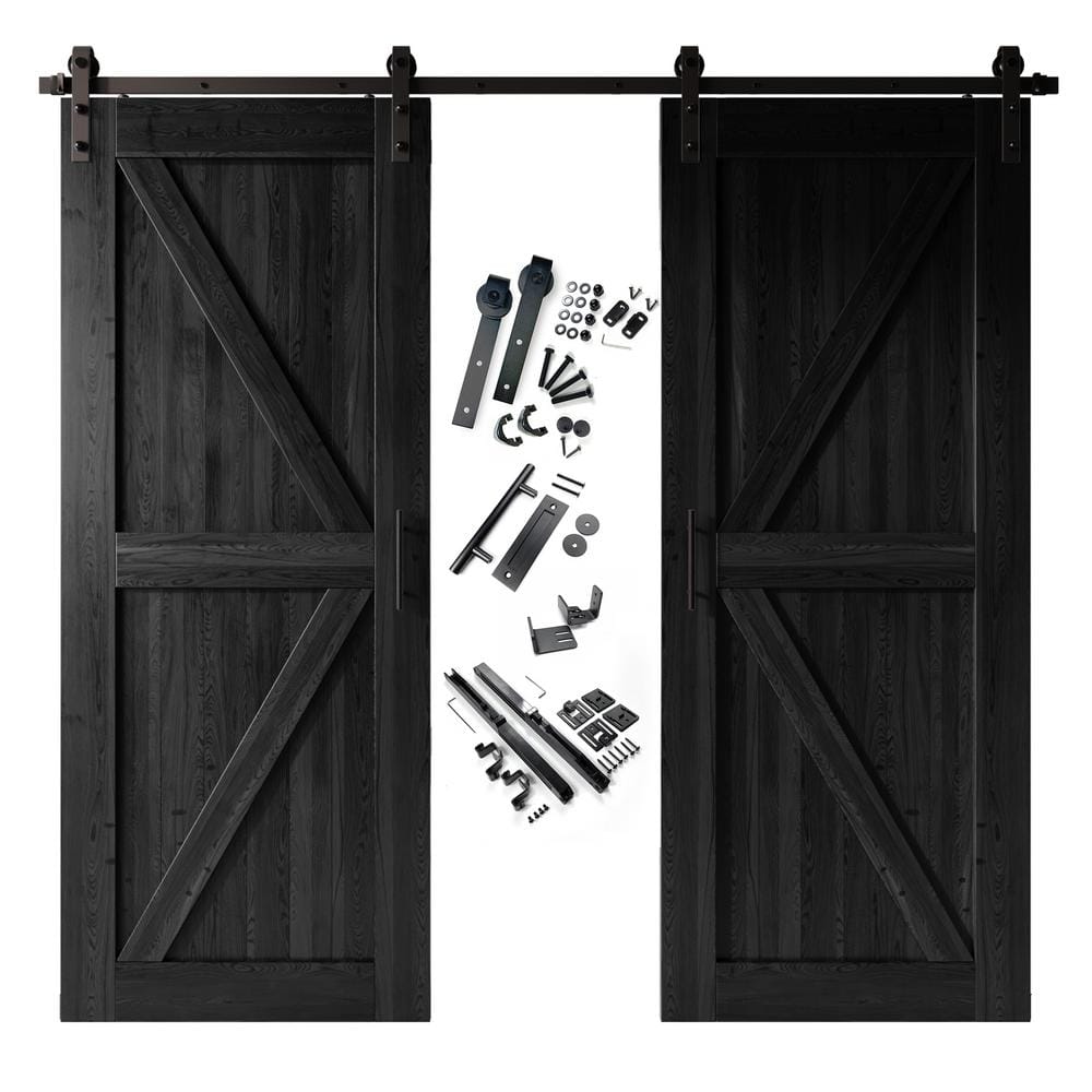 36 in. x 96 in. K-Frame Black Double Pine Wood Interior Sliding Barn Door with Hardware Kit, Non-Bypass price history on PriceWatchPro