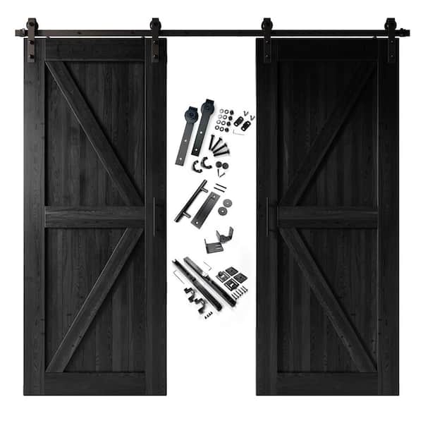 HOMACER 36 in. x 96 in. K-Frame Black Double Pine Wood Interior Sliding Barn Door with Hardware Kit, Non-Bypass