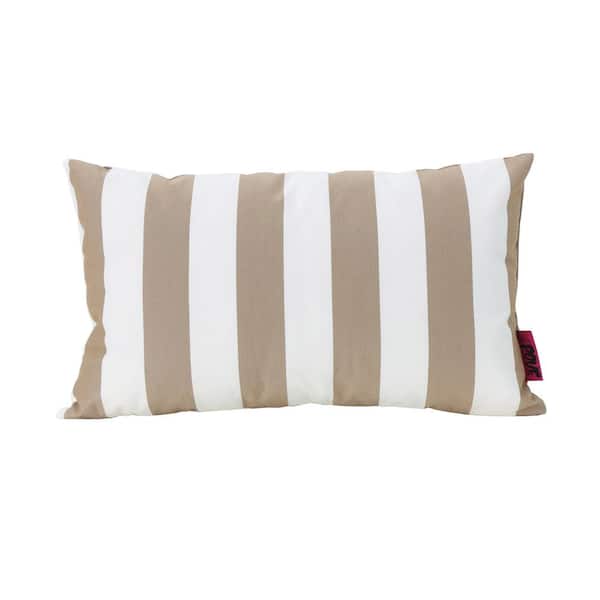 Noble House Megumi Brown and White Striped Water Resistant Fabric 18.5 in. x 11.5 in. Throw Pillow