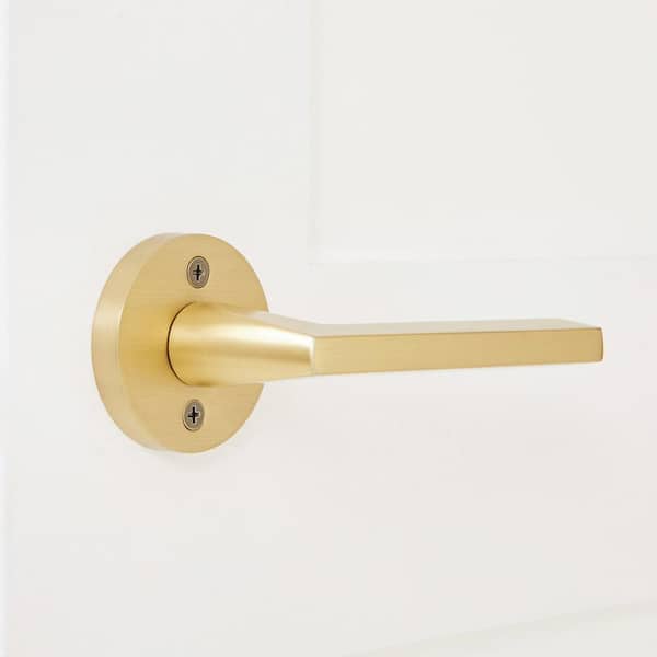 Champagne Solid Brass Satin Gold Single Dummy Handle Door Lever with Round Rose