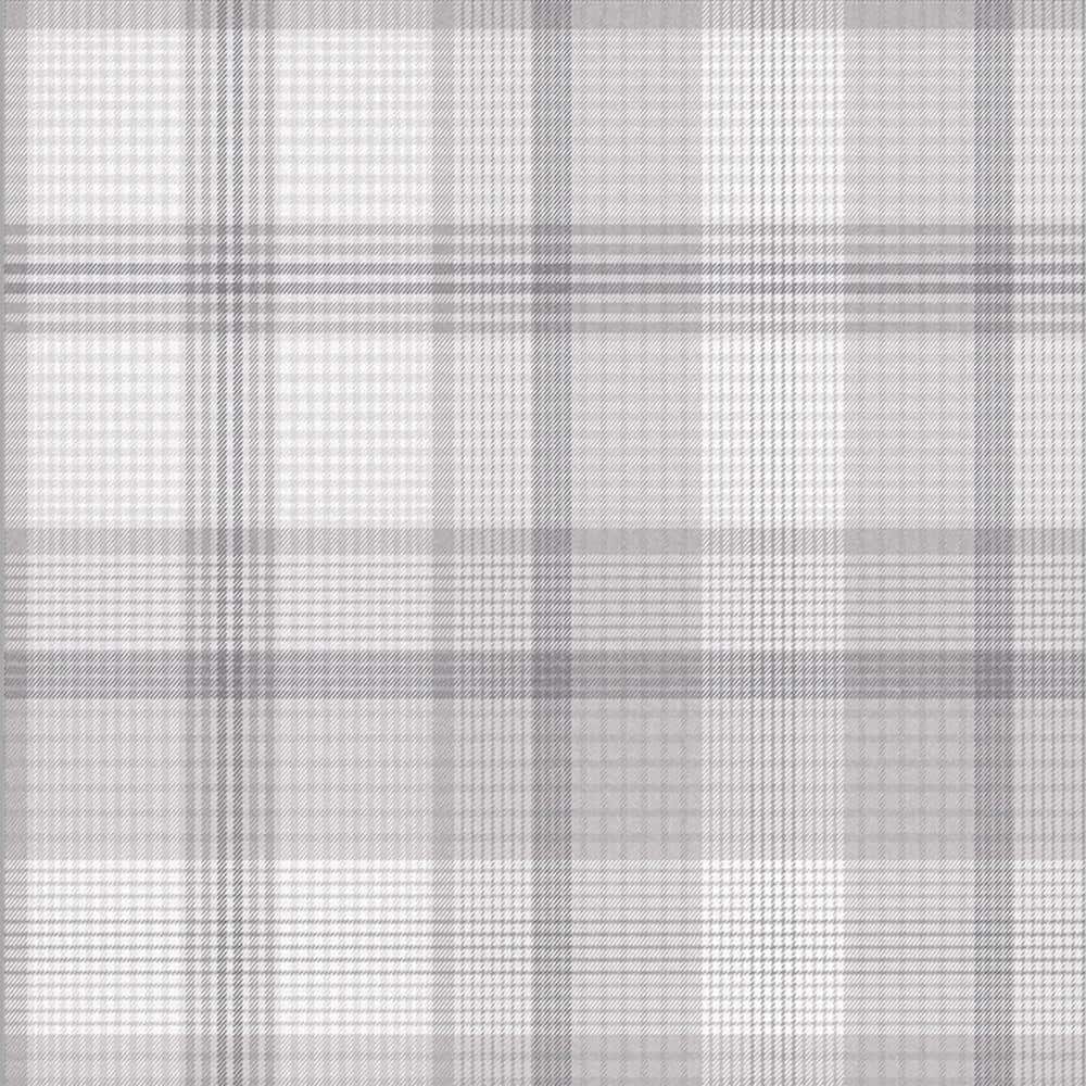 Heritage Plaid Grey and White Matte Finish Wallpaper