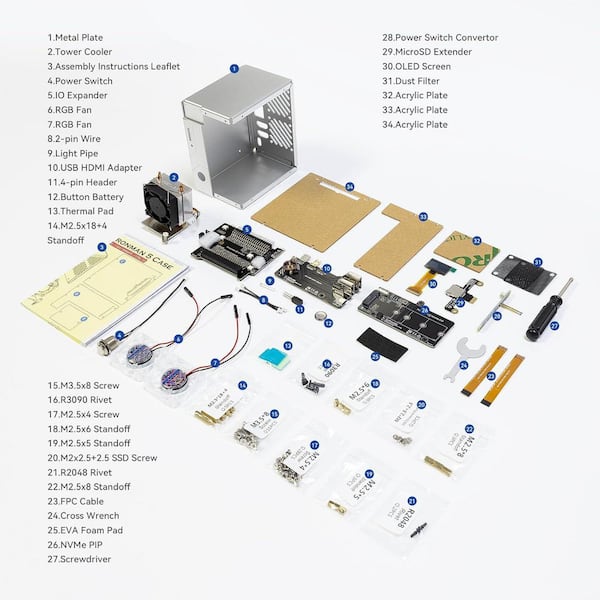 OBJLGEV Mini PC Case for Raspberry Pi 5 with NVMe M.2 SSD Support