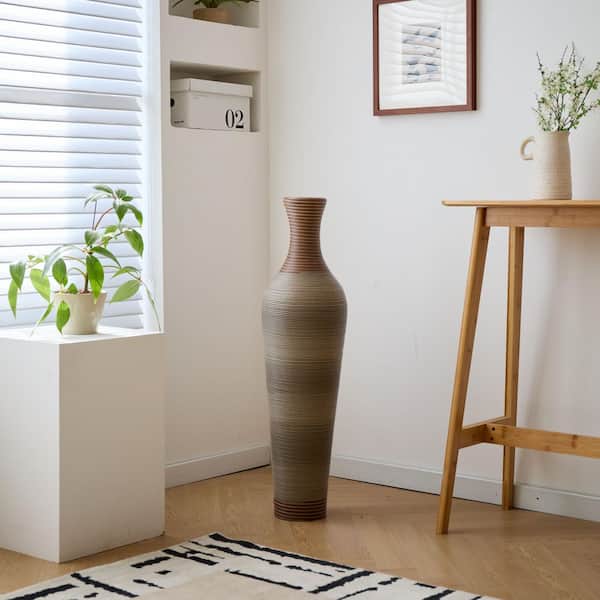 39.4 in. Tall Designer Floor Vase with Gray Finishes-Ideal for Living Room, Bedroom, Entryway Decor