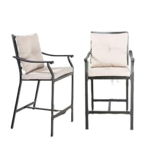 Metal Outdoor Bar Stool with Beige Cushion (Set of 2)