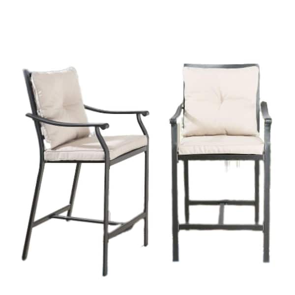 cenadinz Metal Outdoor Bar Stool with Beige Cushion (Set of 2)