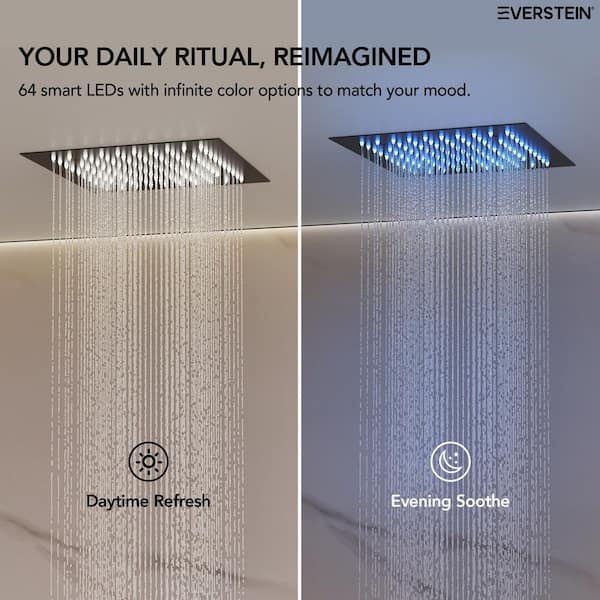 Chromotherapy 7-Spray Square 12 in. Ceiling Rain LED Shower System Fixed and Handheld Shower Head in Matte Black 2.5 GPM