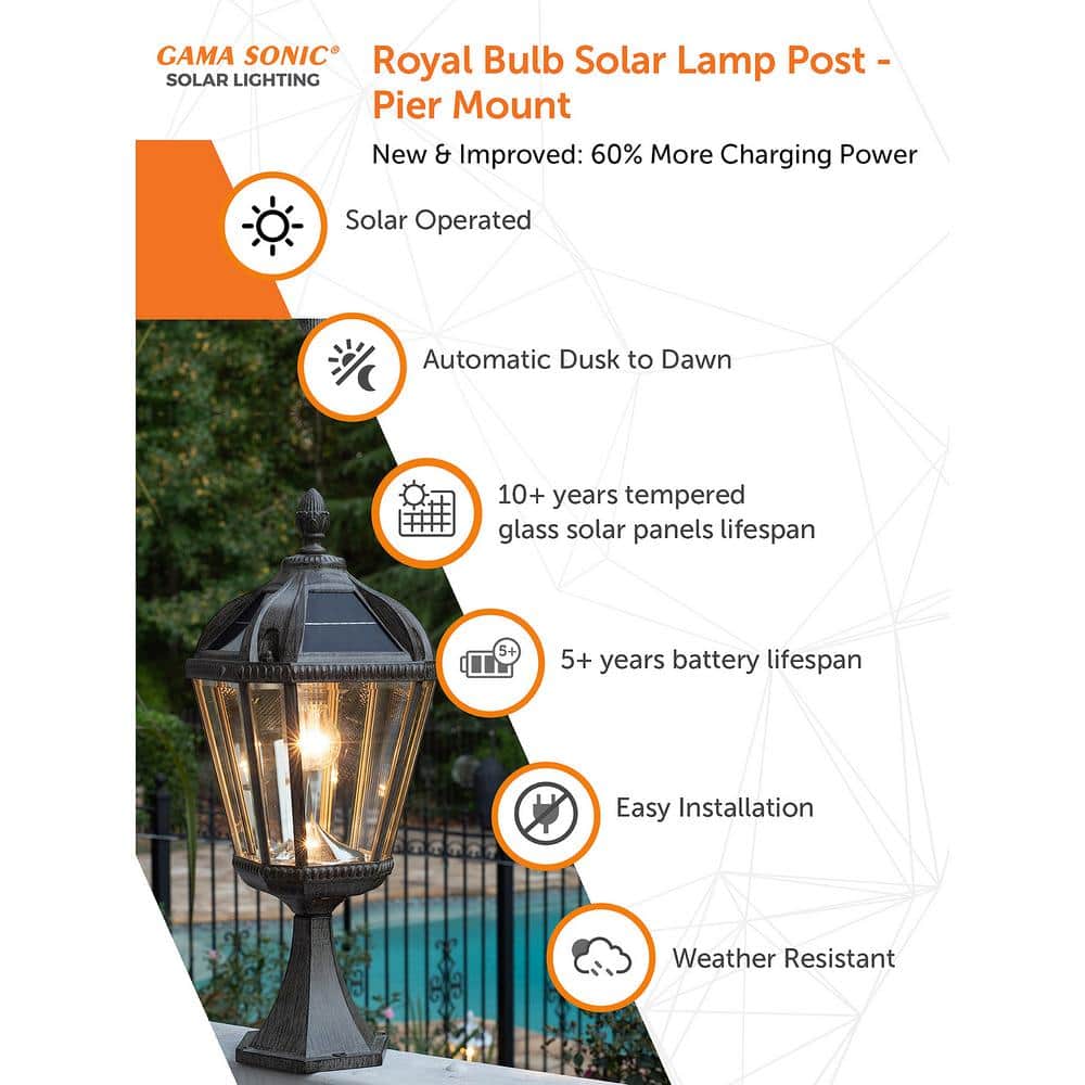 Royal Bronze 23" Solar LED Lamp Post with Beveled Glass