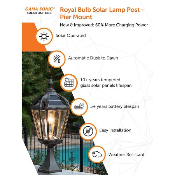 Royal Bulb Series Outdoor Weathered Bronze Integrated LED Solar Powered Post Light on Pier Base Royal Bulb Series Outdoor Weathered Bronze Integrated LED Solar Powered Post Light on Pier Base