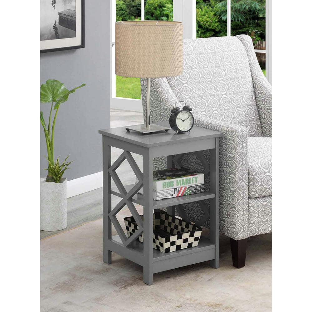 Contemporary Gray Diamond-Cut Metal and Wood End Table