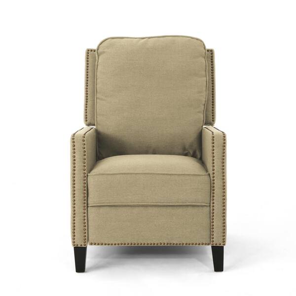 Noble House Cecelia Traditional Dark Beige Fabric Recliner with Stud Accents