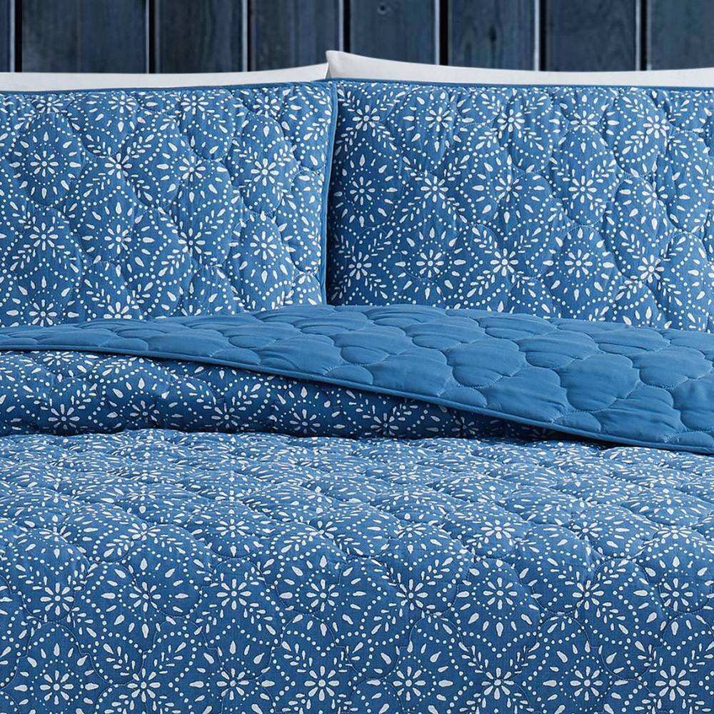 King Blue Organic Cotton Reversible Quilt Set
